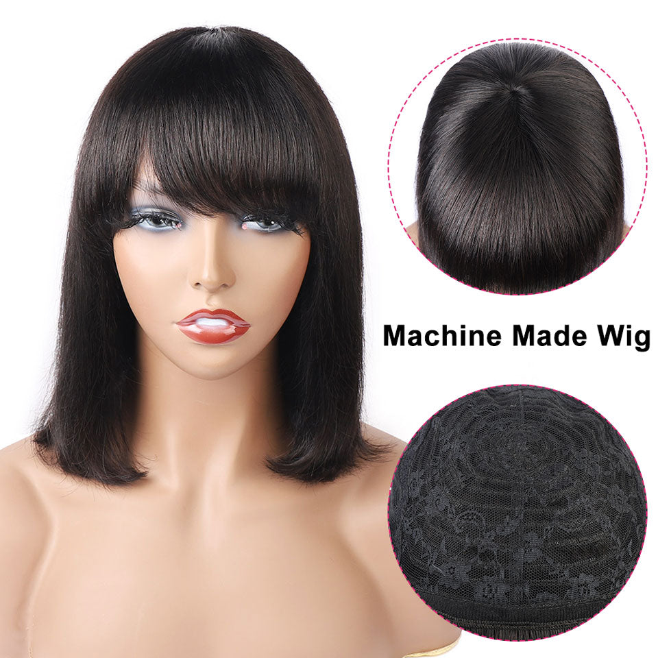 Short Straight Bob Wigs with Bang for Black Women Dyeable 100% Human Hair wigs - promboutiqueonline