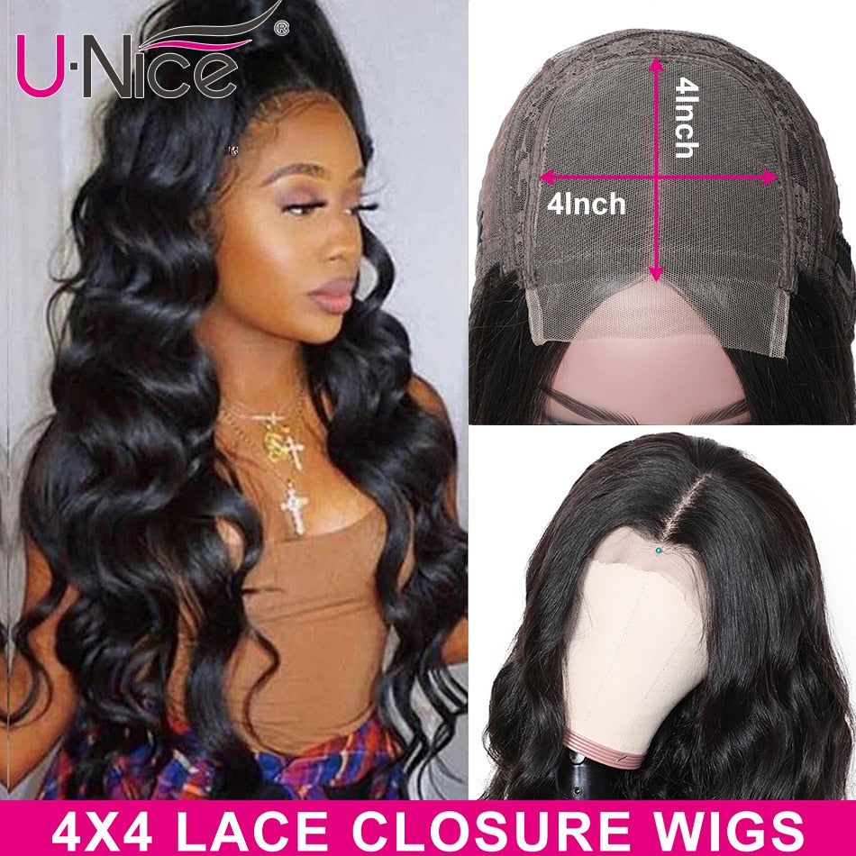 Long Body Wave Wigs 4x4 Inch Closure Wig Density 180% And 150% Natural Lace Wig With Pre-Plucked Natural Hairline - promboutiqueonline