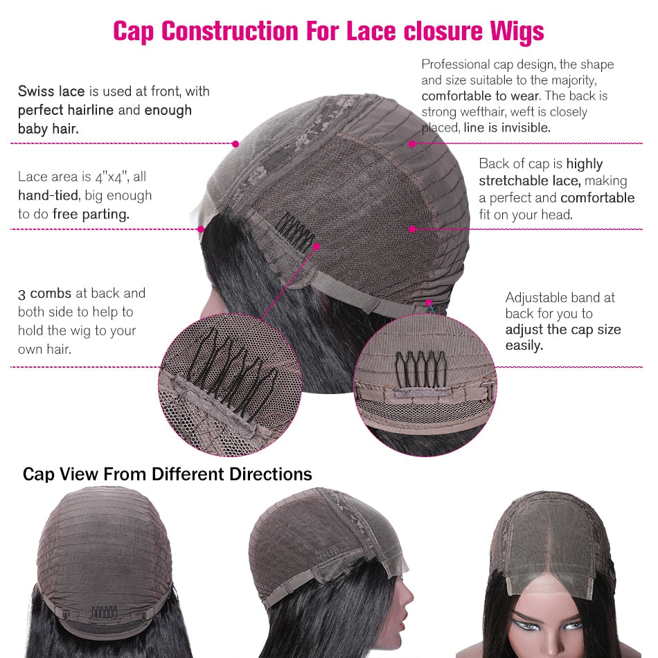 Long Body Wave Wigs 4x4 Inch Closure Wig Density 180% And 150% Natural Lace Wig With Pre-Plucked Natural Hairline - promboutiqueonline