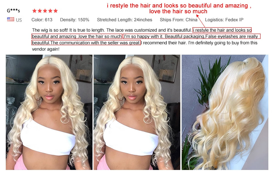 Blonde Lace Front Human Hair Wigs For Women Transparent Lace Frontal Long Straight Human Hair Wig with Baby Hair - promboutiqueonline