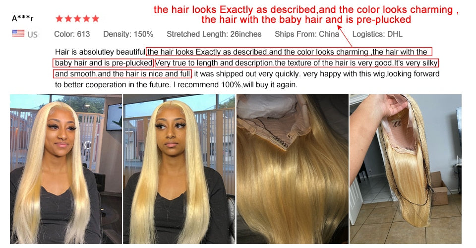 Blonde Lace Front Human Hair Wigs For Women Transparent Lace Frontal Long Straight Human Hair Wig with Baby Hair - promboutiqueonline