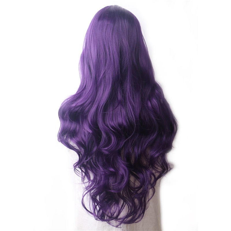 Purple Long Wavy Synthetic Hair Wig Hair Colored Cosplay Wigs For Women - promboutiqueonline