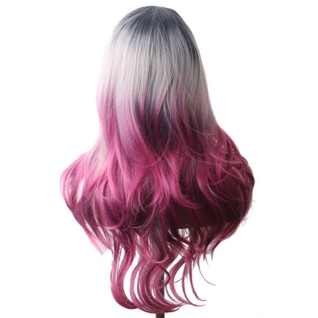 Purple Long Wavy Synthetic Hair Wig Hair Colored Cosplay Wigs For Women - promboutiqueonline