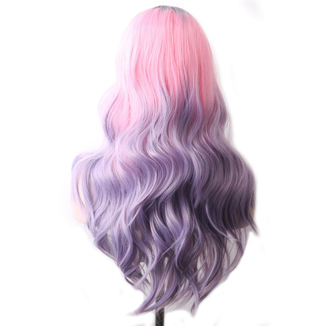 Purple Long Wavy Synthetic Hair Wig Hair Colored Cosplay Wigs For Women - promboutiqueonline
