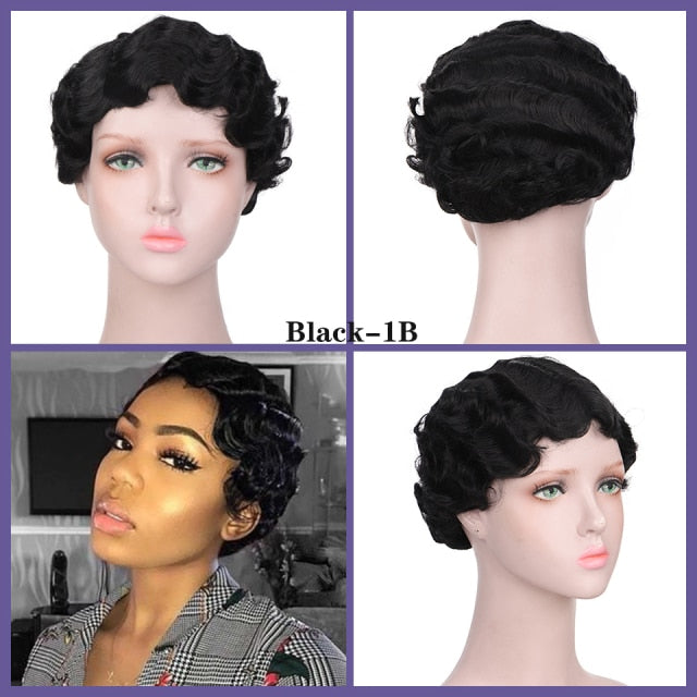 Colored Vintage Short Finger Wave Synthetic Wig Afro Kinky Curly Wigs for Woman - promboutiqueonline