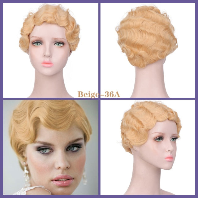 Colored Vintage Short Finger Wave Synthetic Wig Afro Kinky Curly Wigs for Woman - promboutiqueonline