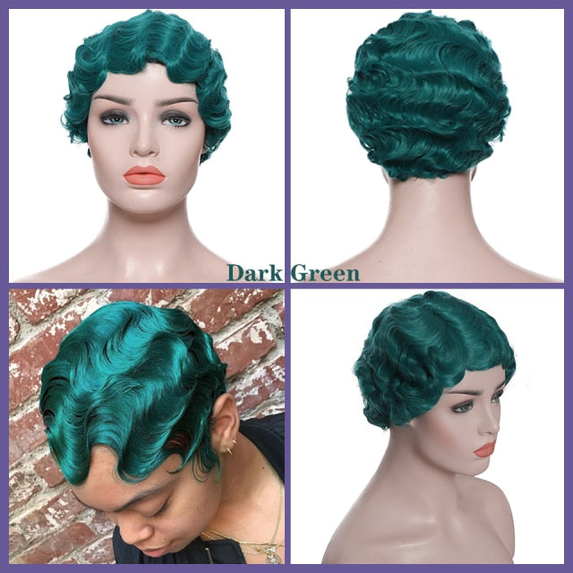 Colored Vintage Short Finger Wave Synthetic Wig Afro Kinky Curly Wigs for Woman - promboutiqueonline