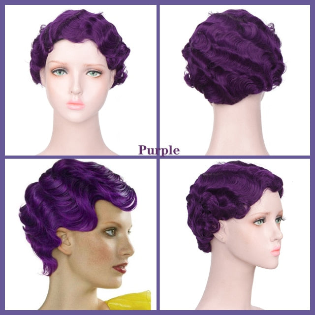 Colored Vintage Short Finger Wave Synthetic Wig Afro Kinky Curly Wigs for Woman - promboutiqueonline