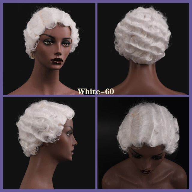 Colored Vintage Short Finger Wave Synthetic Wig Afro Kinky Curly Wigs for Woman - promboutiqueonline