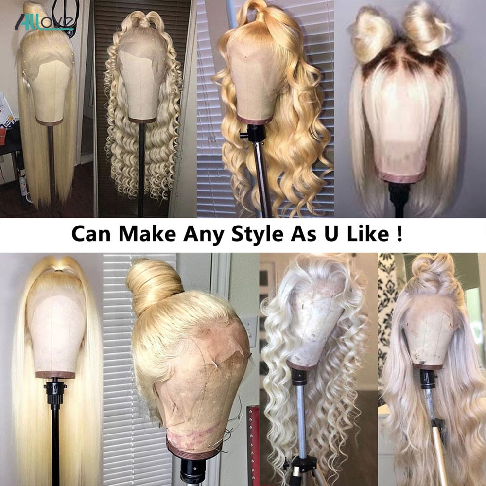 Blonde Lace Front Human Hair Wigs For Women Transparent Lace Frontal Long Straight Human Hair Wig with Baby Hair - promboutiqueonline