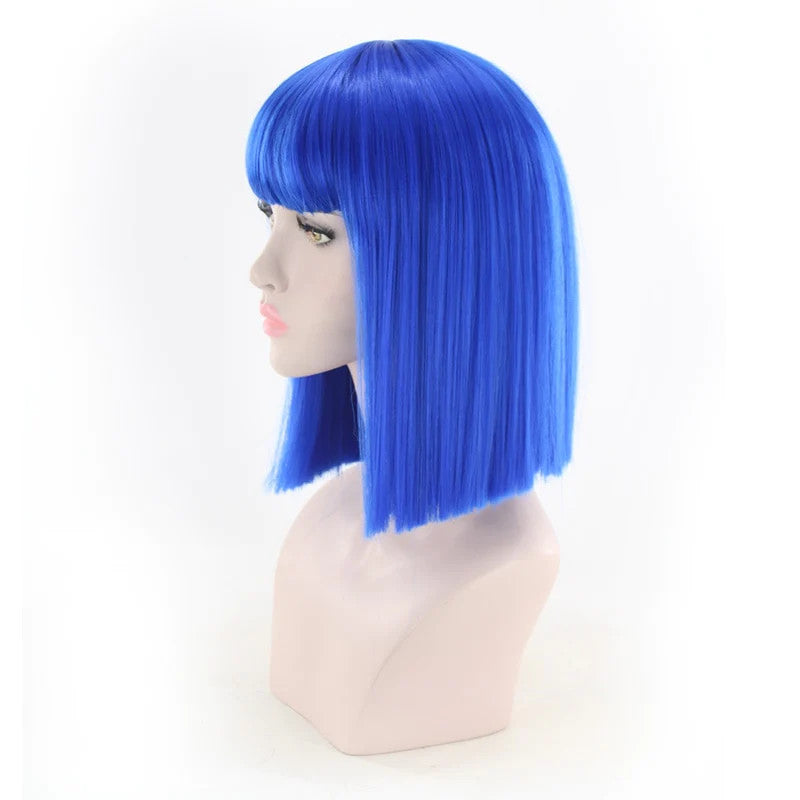 Short Straight Colored Synthetic Bob Hair Cosplay Wigs with Bangs for Women - promboutiqueonline
