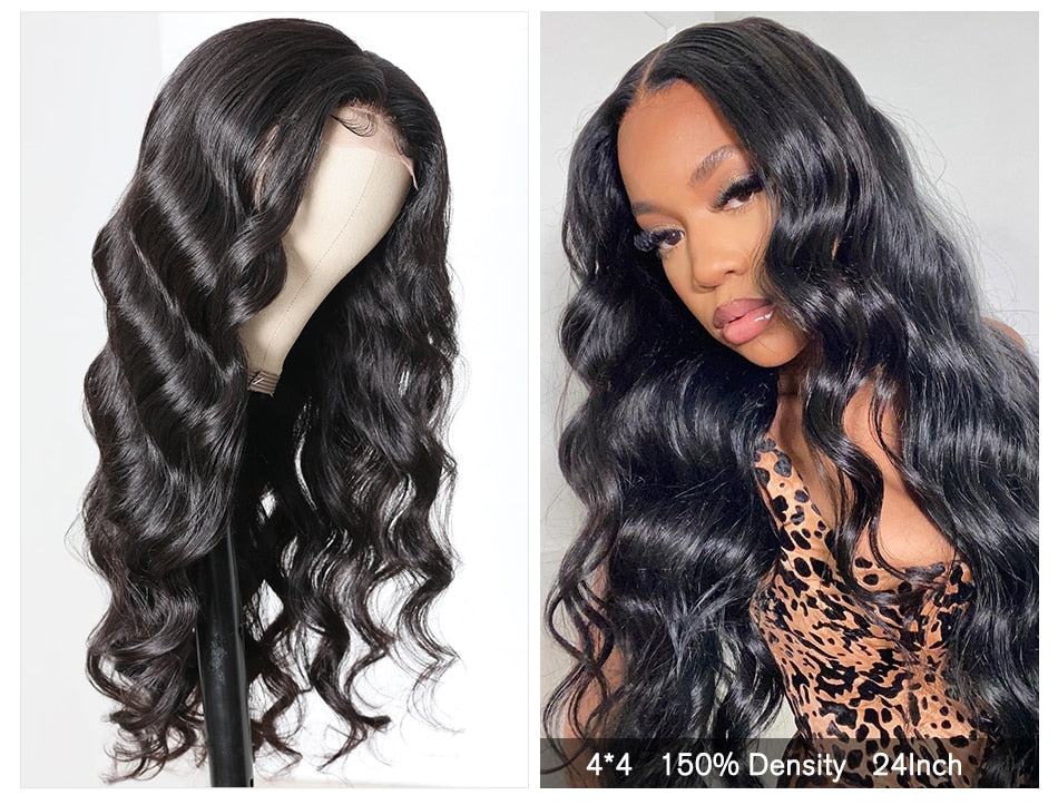 Long Body Wave Wigs 4x4 Inch Closure Wig Density 180% And 150% Natural Lace Wig With Pre-Plucked Natural Hairline - promboutiqueonline
