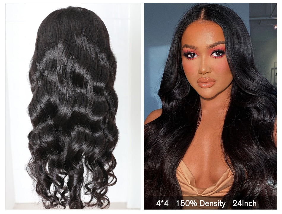 Long Body Wave Wigs 4x4 Inch Closure Wig Density 180% And 150% Natural Lace Wig With Pre-Plucked Natural Hairline - promboutiqueonline