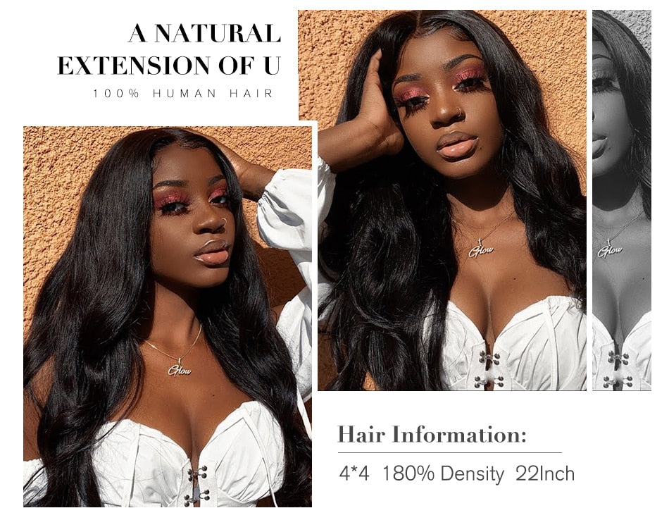 Long Body Wave Wigs 4x4 Inch Closure Wig Density 180% And 150% Natural Lace Wig With Pre-Plucked Natural Hairline - promboutiqueonline