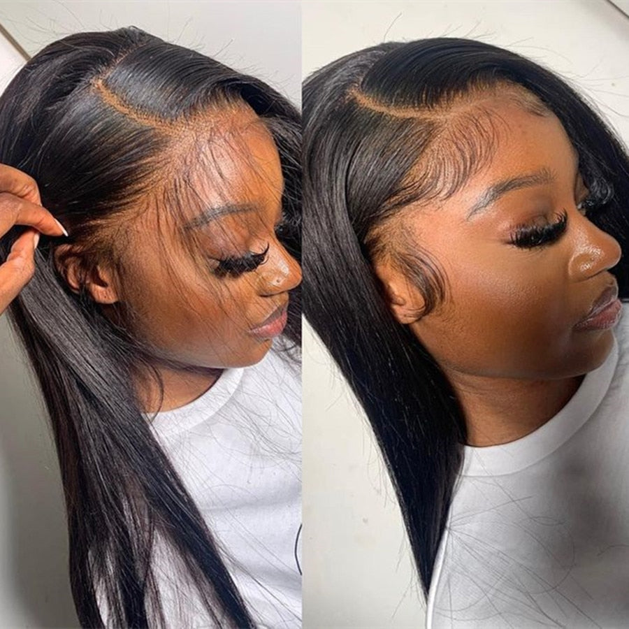 Straight Full Lace Human Hair Wigs for Women Brazilian Hair Pre Plucked Bleached Knots - promboutiqueonline