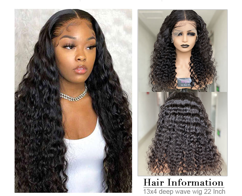 Deep Wave Lace Front Human Hair Wigs with Transparent French Lace Long Curly Lace Wigs with Baby Hair - promboutiqueonline