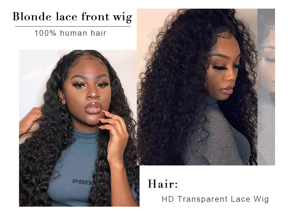 Deep Wave Lace Front Human Hair Wigs with Transparent French Lace Long Curly Lace Wigs with Baby Hair - promboutiqueonline