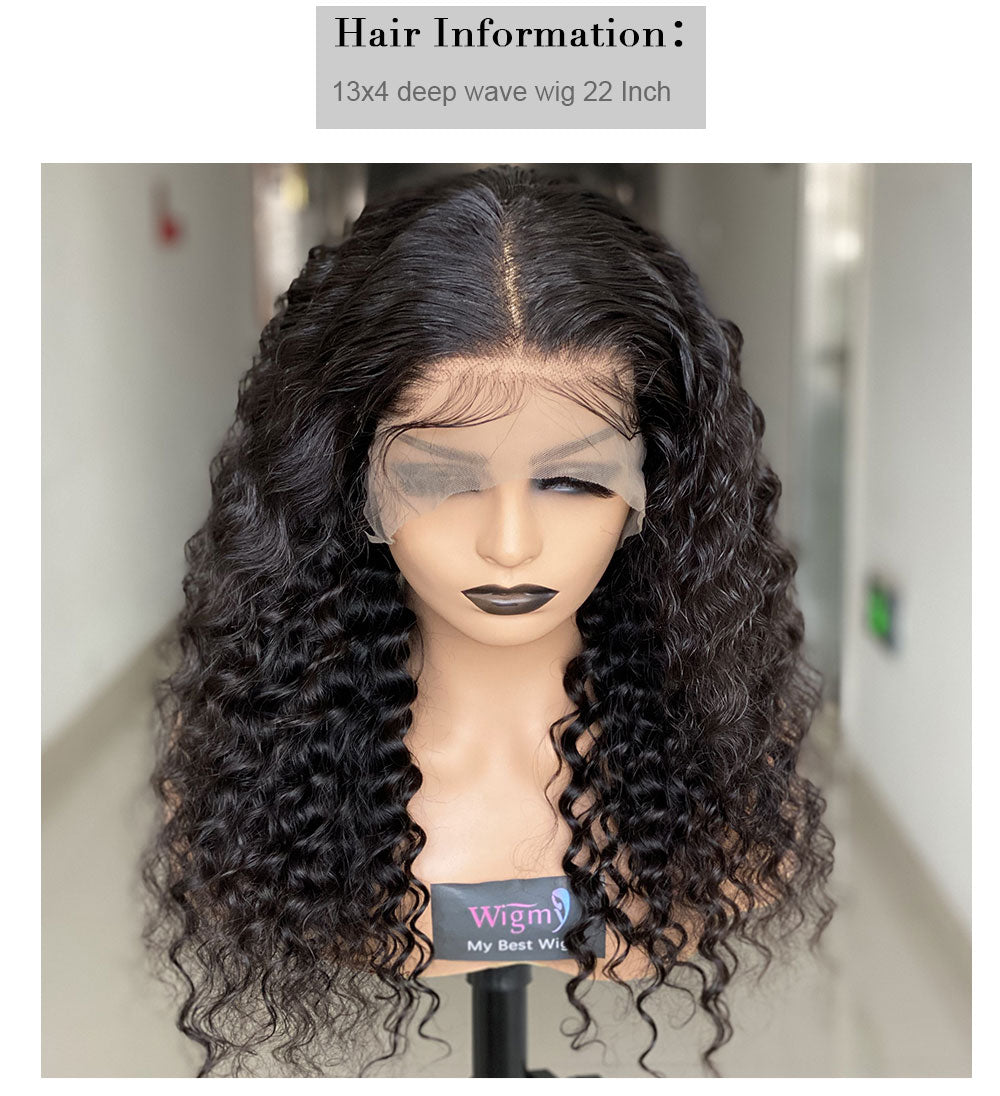 Deep Wave Lace Front Human Hair Wigs with Transparent French Lace Long Curly Lace Wigs with Baby Hair - promboutiqueonline