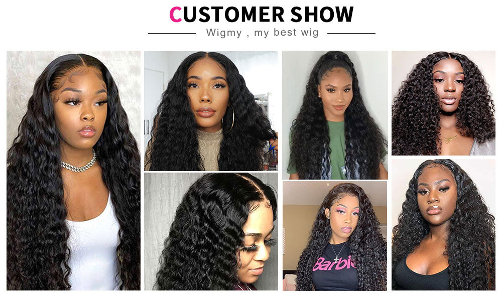 Deep Wave Lace Front Human Hair Wigs with Transparent French Lace Long Curly Lace Wigs with Baby Hair - promboutiqueonline