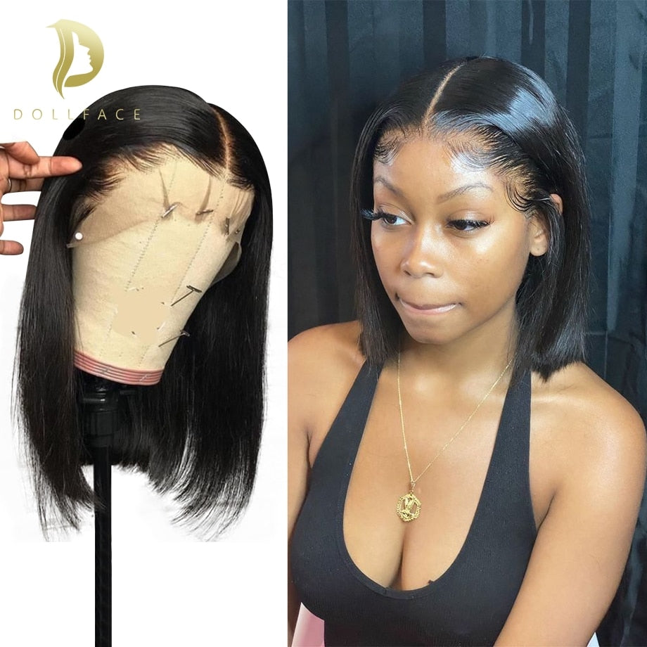 Bob Wig Short Brazilian Bone Straight Cheap Human Hair Wigs For Black Women Black Wig T Part Lace Bob Human Hair Wig Pre Plucked 8 10 12 14 Inches - promboutiqueonline