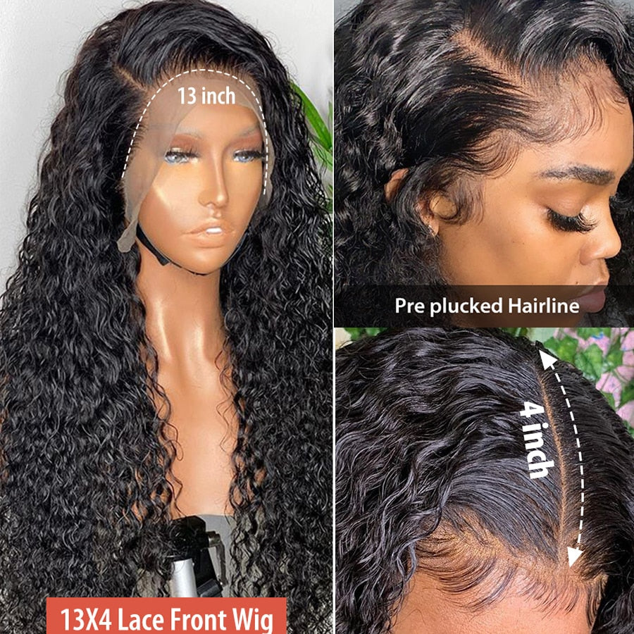 30 32 Inch Curly Remy Hair Deep Wave Frontal Human Hair Wigs For Black Women 13x4 HD Water Wave Lace Front Wig - promboutiqueonline
