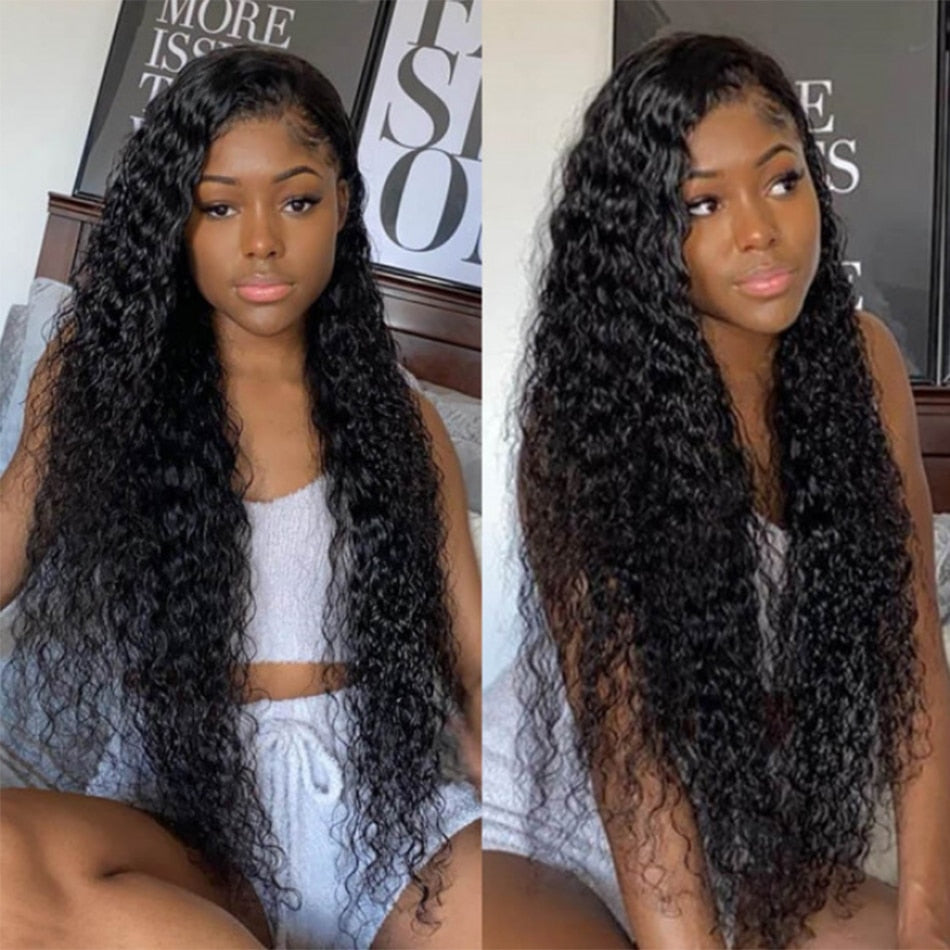 30 32 Inch Curly Remy Hair Deep Wave Frontal Human Hair Wigs For Black Women 13x4 HD Water Wave Lace Front Wig - promboutiqueonline