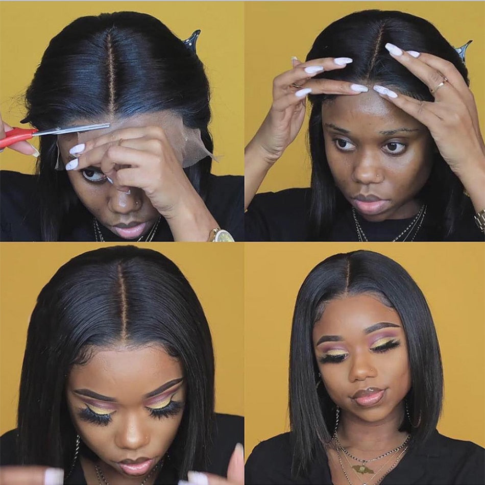 Straight Short Bob Wigs for Women Human Hair Lace Wigs with Natural Baby Hair - promboutiqueonline