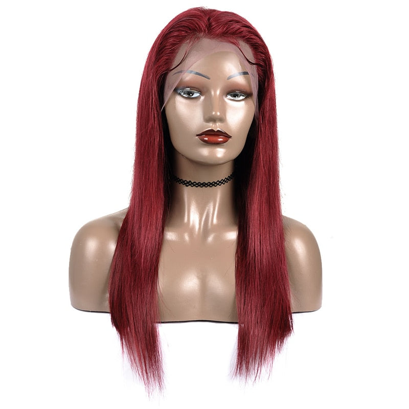 Burgundy Lace Front Human Hair Wigs 99J Brazilian Remy Hair Shining Straight Human Hair Wig  Pre-Plucked and Dyeable - promboutiqueonline