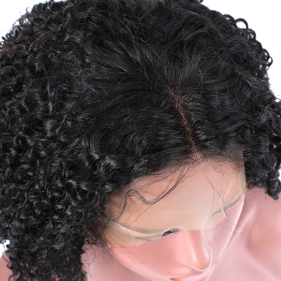 Black Curly Medium Length Lace Front Wigs Short Human Hair Bob Wigs With Baby Hair - promboutiqueonline