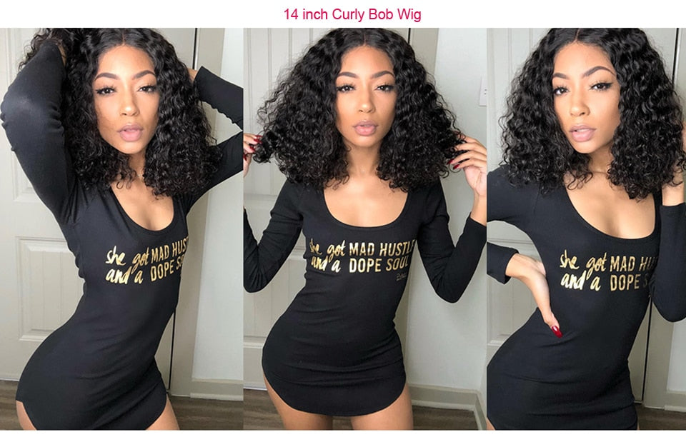 Short Curly Bob Human Hair Wigs Lace Closure Free Parting Wigs for Women with Baby Hair - promboutiqueonline