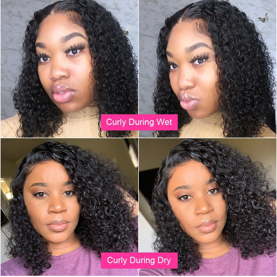 Short Curly Bob Human Hair Wigs Lace Closure Free Parting Wigs for Women with Baby Hair - promboutiqueonline