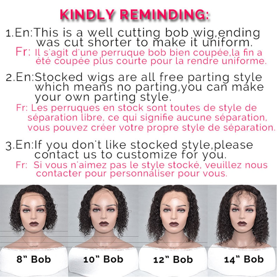 Short Curly Bob Human Hair Wigs Lace Closure Free Parting Wigs for Women with Baby Hair - promboutiqueonline
