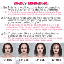 Load image into Gallery viewer, Short Curly Bob Human Hair Wigs Lace Closure Free Parting Wigs for Women with Baby Hair - promboutiqueonline