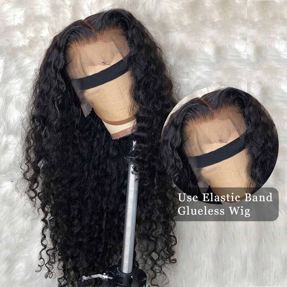 Deep Wave Lace Front Human Hair Wigs with Transparent French Lace Long Curly Lace Wigs with Baby Hair - promboutiqueonline