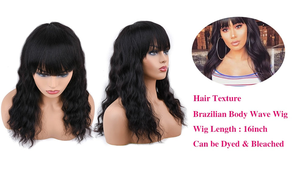 Body Wave Full Bang Human Hair Wigs Natural Loose Deep Wave Wig Body Wave No Lace Bob Wig For Black Women - promboutiqueonline