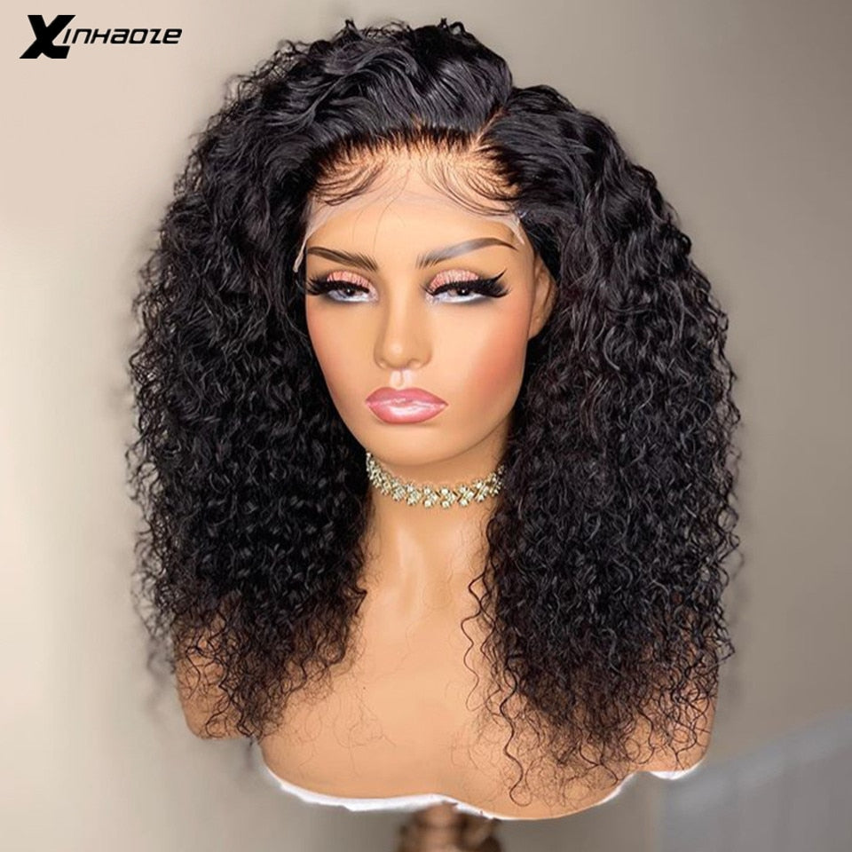 Brazilian 250 Density Black Kinky Curly Human Hair Wigs with Baby Hair 5x5 Silk Base Lace Closure Wigs For Women - promboutiqueonline