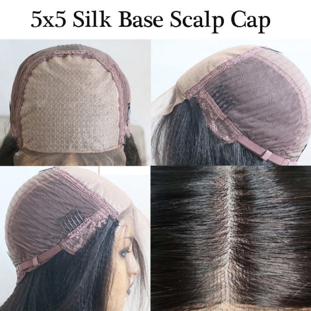 Brazilian 250 Density Black Kinky Curly Human Hair Wigs with Baby Hair 5x5 Silk Base Lace Closure Wigs For Women - promboutiqueonline