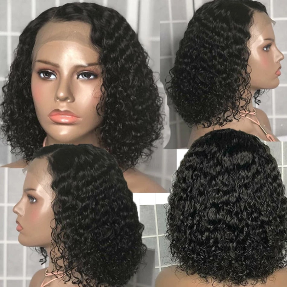 Short Curly Bob Human Hair Wigs Lace Closure Free Parting Wigs for Women with Baby Hair - promboutiqueonline