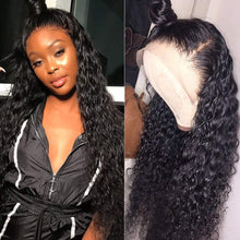 Load image into Gallery viewer, Deep Wave Lace Front Human Hair Wigs with Transparent French Lace Long Curly Lace Wigs with Baby Hair - promboutiqueonline