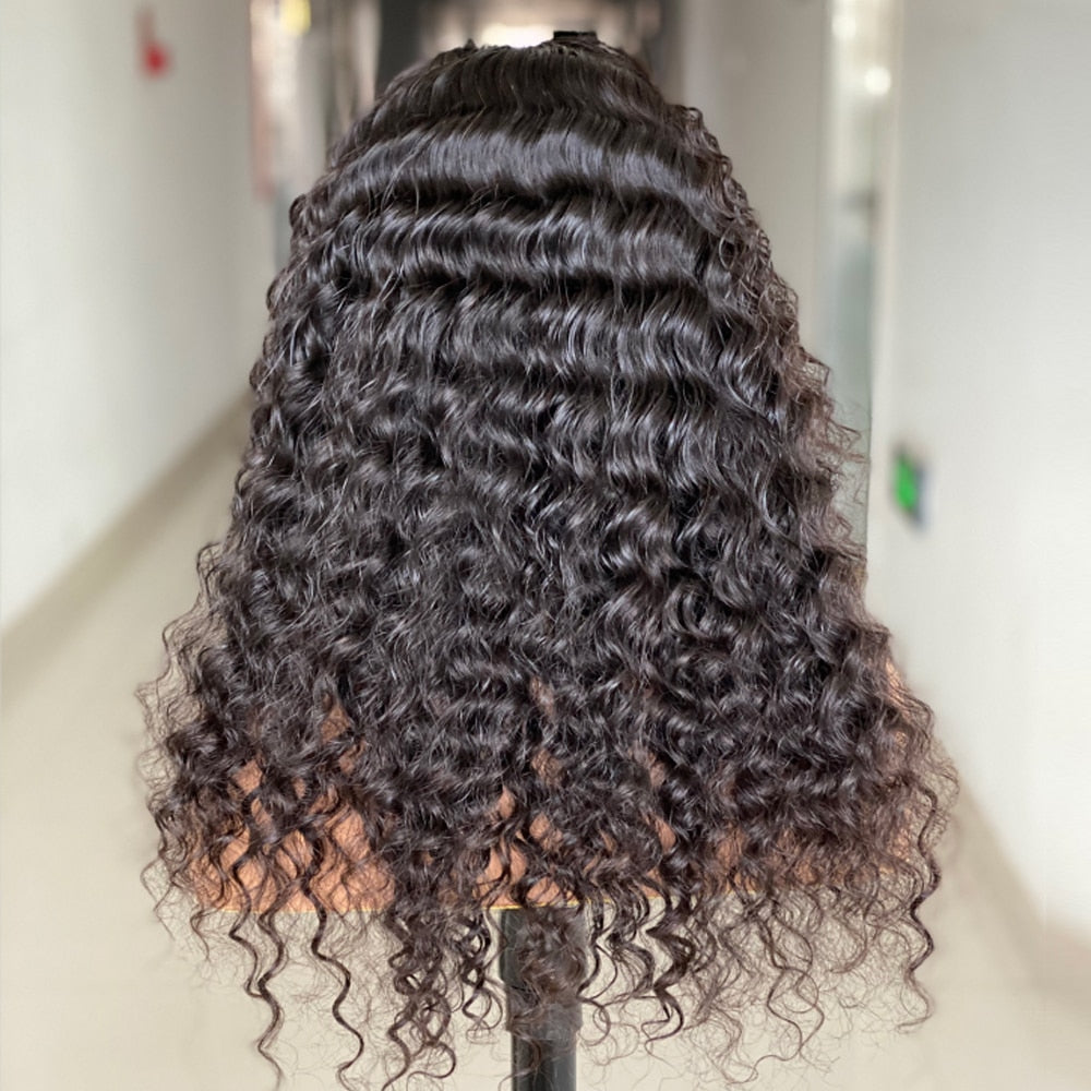 Deep Wave Lace Front Human Hair Wigs with Transparent French Lace Long Curly Lace Wigs with Baby Hair - promboutiqueonline