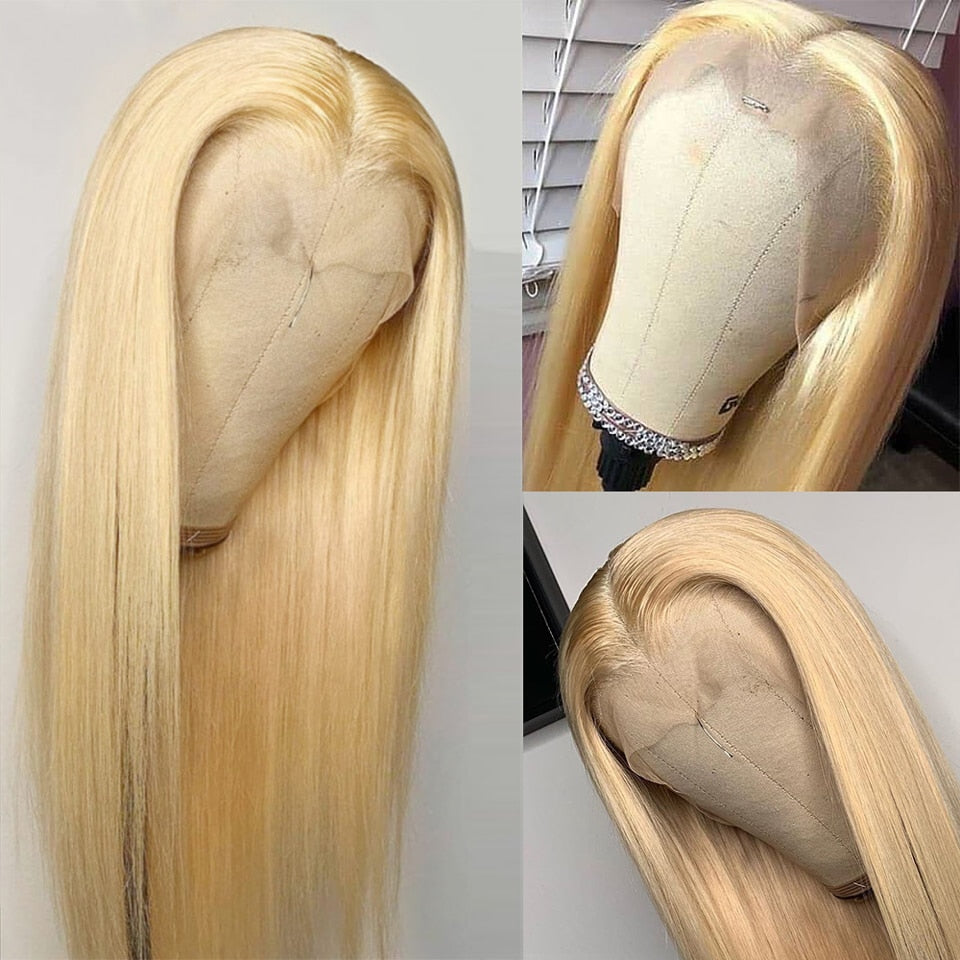 Blonde Lace Front Human Hair Wigs For Women Transparent Lace Frontal Long Straight Human Hair Wig with Baby Hair - promboutiqueonline