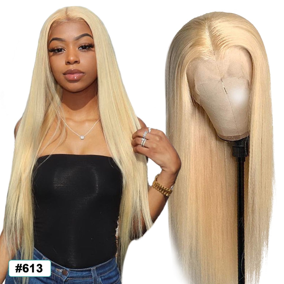 Blonde Lace Front Human Hair Wigs For Women Transparent Lace Frontal Long Straight Human Hair Wig with Baby Hair - promboutiqueonline