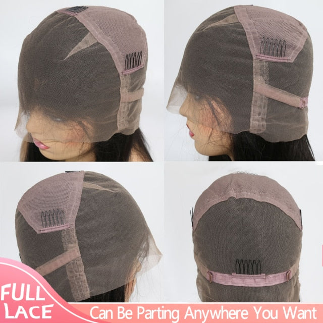 Straight Full Lace Human Hair Wigs for Women Brazilian Hair Pre Plucked Bleached Knots - promboutiqueonline