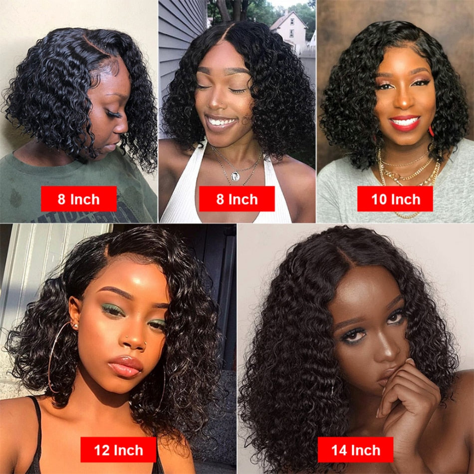 Short Curly Bob Human Hair Wigs Lace Closure Free Parting Wigs for Women with Baby Hair - promboutiqueonline