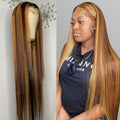 Highlight Ombre Blonde HD Straight Lace Front Wigs Undetectable Human Hair Wig with Baby Hair - promboutiqueonline
