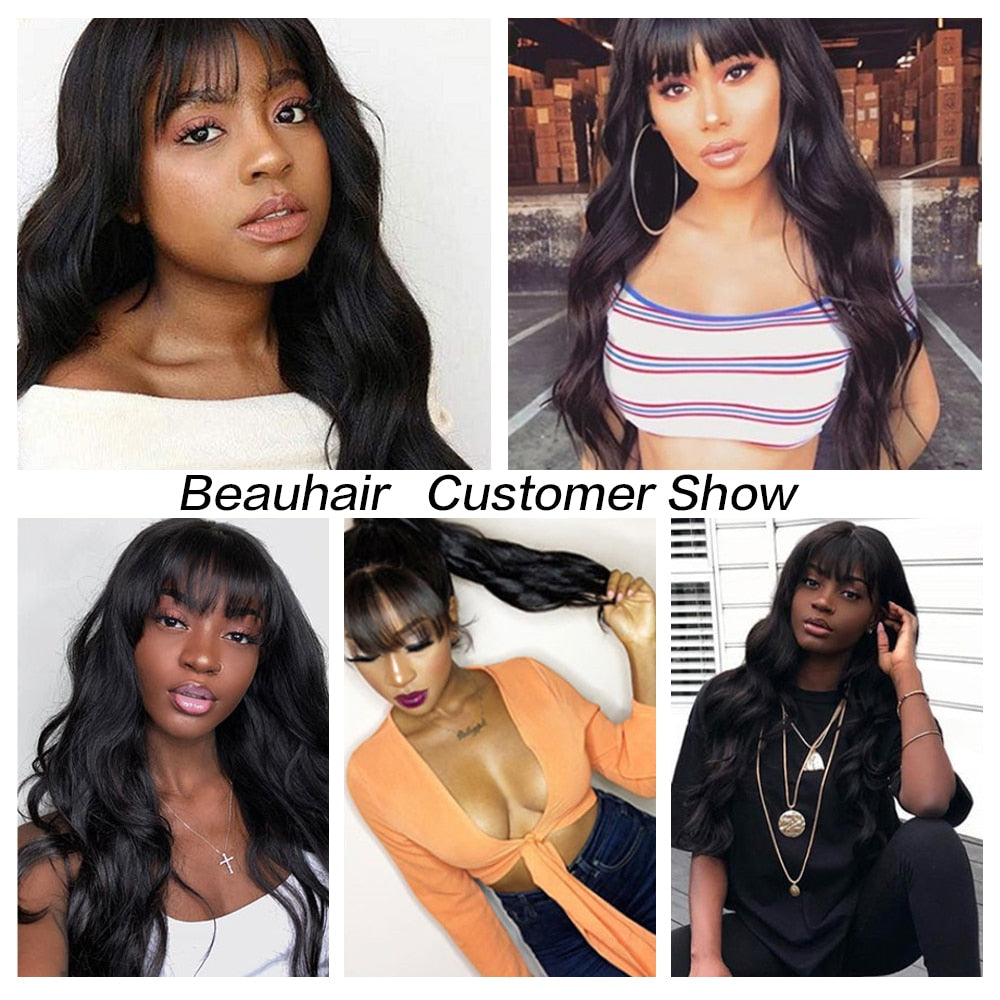 Body Wave Full Bang Human Hair Wigs Natural Loose Deep Wave Wig Body Wave No Lace Bob Wig For Black Women - promboutiqueonline