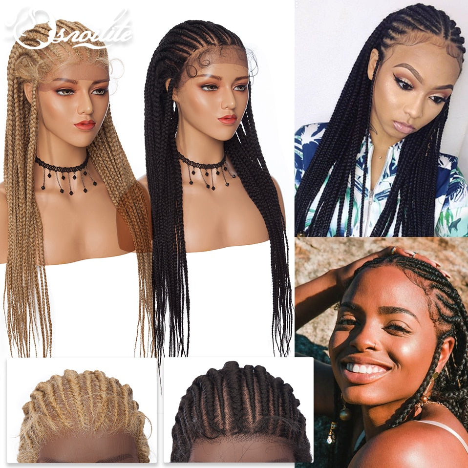 30 Inches Box Braided Synthetic Lace Front Hair Wigs with Baby Hair fo ...
