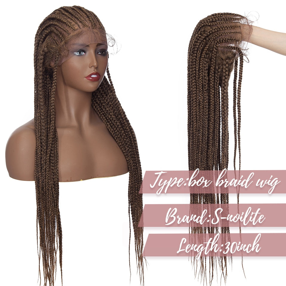 30 Inches Box Braided Synthetic Lace Front Hair Wigs with Baby Hair for Black Women - promboutiqueonline