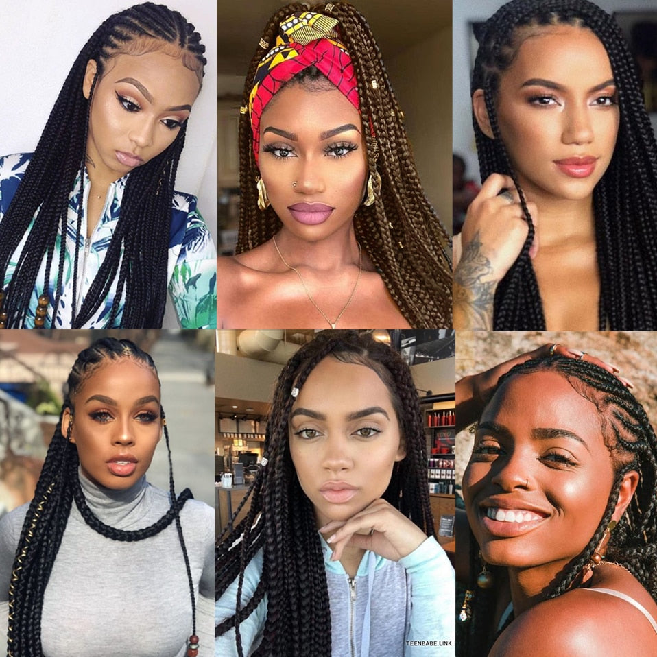 30 Inches Box Braided Synthetic Lace Front Hair Wigs with Baby Hair for Black Women - promboutiqueonline
