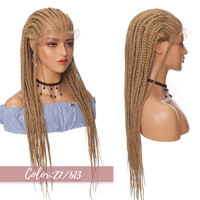30 Inches Box Braided Synthetic Lace Front Hair Wigs with Baby Hair for Black Women - promboutiqueonline